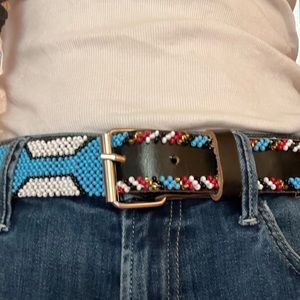 African Masai hand beaded leather belt